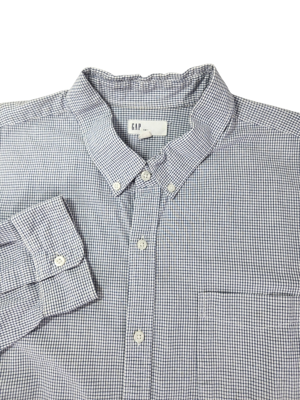 GAP Men’s XXL Slim Fit Blue White Check Button Down Shirt 100% Cotton Business